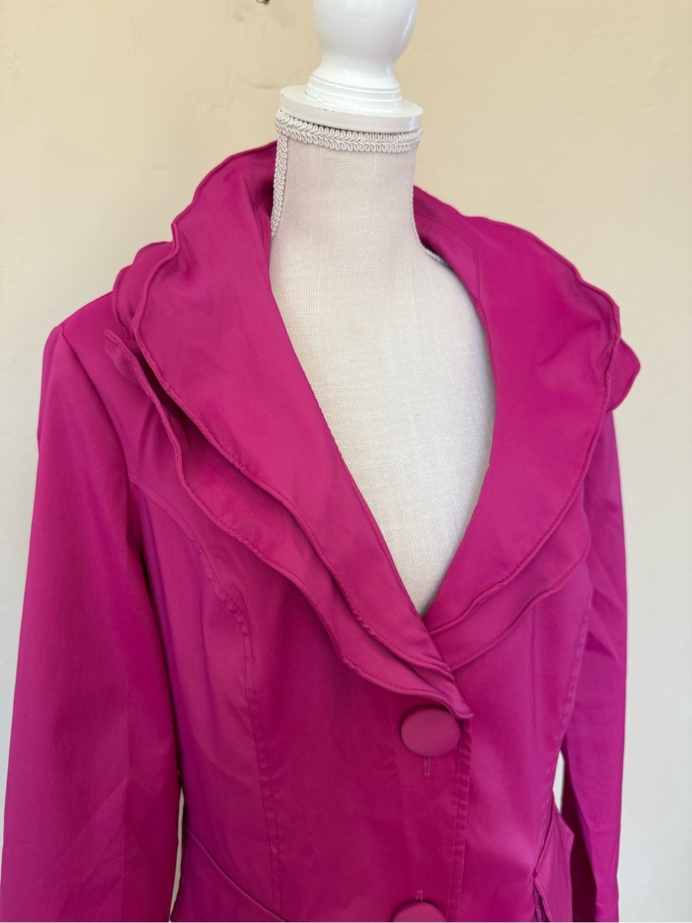Hot Pink Statement Coat Joseph Ribkoff Ruffle Collar Jacket Size 14 - Picture 10 of 11